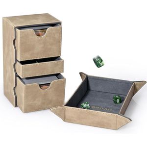 Card Deck Box with Dice Board - Trading Card Box with 3 Trays - Fits 200+ Double Cards - Denim Deck Boxes - Deck Box for Magic Commander Yugioh PTCG - Brown