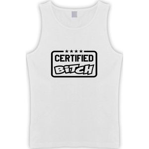 Witte Tanktop met zwart "" Certified Bitch "" print size XXXL