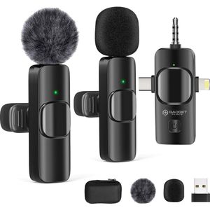 Gadgetplace Draadloze Microfoon - 2 Stuks - USB C/Lightning/Aux - Zwart
