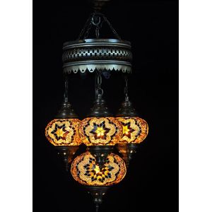 4 globe Mozaïek glas bruin - Turkse hanglamp - Oosterse kroonluchter - Sfeerverlichting Online - Turkse Lampen Online
