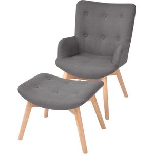 The Living Store Fauteuil Chelsea - Stoel met Voetenbank - Grijs - 57 x 68 x 88 cm - Houten Frame