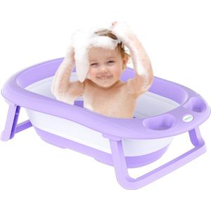 Babybadje Opvouwbaar - 3 in 1 - Opbergmand - Inclusief badkussen - Antibacterieel Baby badje - Peuterbadje 83 × 48 × 23,5 cm - Purper