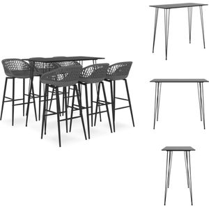vidaXL barset Barkrukken - grijs - 48 x 47.5 x 95.5 cm - lage rugleuning met mesh-look - Bartafel - zwart - 120 x 60 x 105 cm - MDF en metaal - Set tafel en stoelen