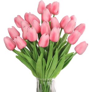 24 stuks kunstbloemen latex tulpen kunstmatig als echte nep decoratie voor bruidsboeketten kantoor tuin hotel restaurant bruidsboeket decoratie bloemstukken roze
