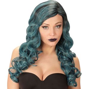 Widmann - Pruik Rihanna Swinger Zwart / Blauw / Groen - Blauw - Halloween - Verkleedkleding
