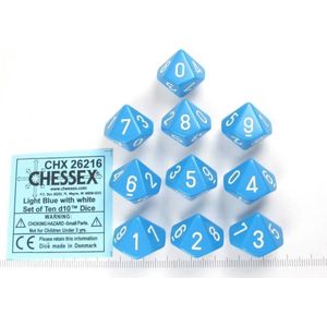 Chessex Opaque Lichtblauw/wit D10 Dobbelsteenset (10 stuks)