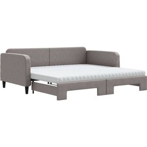vidaXL - Slaapbank - met - onderschuifbed - en - matrassen - 100x200 - cm - stof - taupe