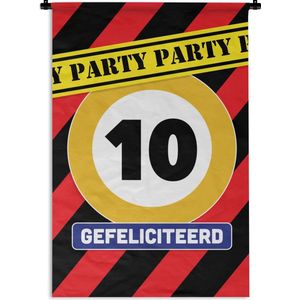 Wandkleed - Wanddoek - Verjaardag - 10 Jaar - Feest - 60x90 cm - Wandtapijt