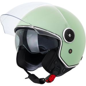 VINZ Tobia Helm Scooter met zonnevizier / Jethelm / Brommer Helm / Motorhelm / Scooterhelm Retro / Snorfiets helm / Snorscooter helm - Geschikt Voor Helmplicht Blauw Kenteken - Mint