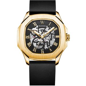 Watcha Skeleton - Unisex Horloge - Aurum Gold - 43mm - Vierkant