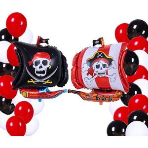 Piraten Ballonnen Set - Piratenschip Ballon - Kinderfeestje Versiering - Party Accessoires - Themafeest Folieballon - Verjaardag Decoratie - Feestartikelen Kinderen - Cadeau - Folieballonnen Zwart & Rood - 23 Stuks
