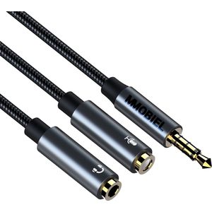 MMOBIEL Koptelefoon Splitter 3.5mm - Mic en Audio Splitter - Aux Splitter – 3.5mm 1 Male to 2 Female (Stereo en Microfoon) – Geschikt voor Telefoon, Laptop, PC, Tablet, Switch, Headset, enz. - 30cm