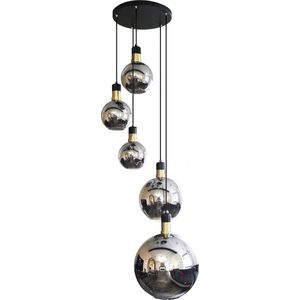 Hanglampen Eetkamer Industrieel - Hanglamp Smoke Glas Zwart Woonkamer - Plafondlamp Goud Zwart Rookglas