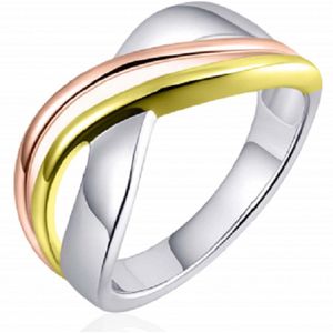 Schitterende Zilveren Ring Rose Goud 20.25 mm (maat 64) model 171 | Damesring | Bicolor |