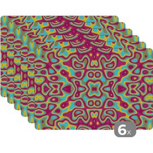 Placemat - Placemats kunststof - Abstract - Patroon - Lavalamp - Hippie - 45x30 cm - 6 stuks - Hittebestendig - Anti-Slip - Onderlegger - Afneembaar