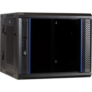 DSIT 9U wandkast / serverbehuizing (kantelbaar) met glazen deur en geperforeerde zijwanden 600x600x500mm (BxDxH) - 19 inch