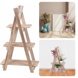 Cheqo® Bloemen Etagere - Plantenstandaard - Ladderkast - 3 lagen - Lichte, houten kleur - Afmeting 28x50xH84cm - Bloemenrek - Plantenrek - Bloementafel - Plantentafel - Decoreerrek - Decoreertafel