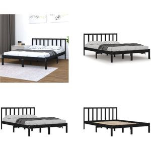 vidaXL Bedframe massief grenenhout zwart 135x190 cm 4FT6 Double - Bedframe - Bedframes - Bed - Bedbodem