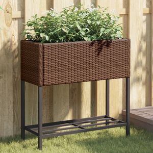 vidaXL - Plantenbak - met - schap - poly - rattan - bruin