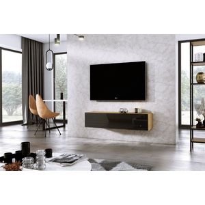 Meubel Square - TV meubel DIAMOND - Eiken / Hoogglans Zwart - 120cm - Hangend TV Kast
