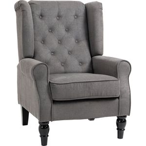 HOMCOM Enkele fauteuil met tufting relaxfauteuil enkele stoel houten poten polyester 2 kleuren 833-695