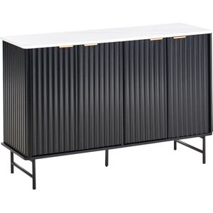 Sideboard - Zwart - MDF - Wit Marmer - Modern Design
