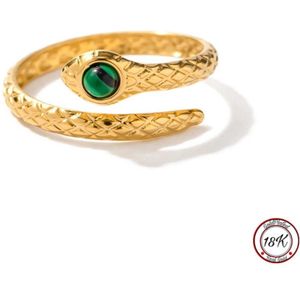 Soraro Slang Ring met Groene Natuursteen | 18K Goldplated | Goud | Elegante Ring | Dames Ring | Klemring | Vrouwen Cadeau | Moederdag