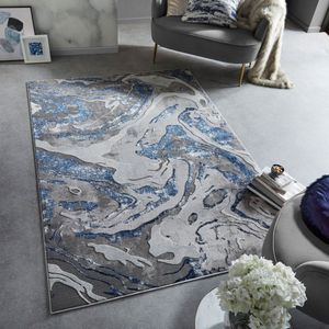 Flycarpets Modern Vloerkleed - Marbled - Laagpolig - Marmer - Navy - 240x340 cm