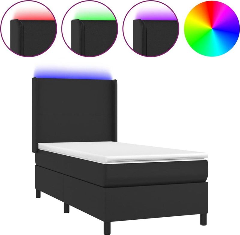 vidaXL - Boxspring - met - matras - en - LED - kunstleer - zwart - 90x200 - cm