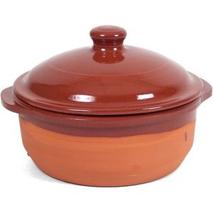 1x Stenen ovenschalen met deksel bruin 20 cm - Terracotta ovenschalen/braadpannen - pannetjes voor 1 persoon