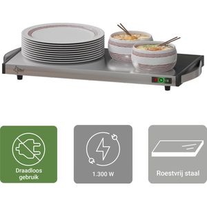 SUNTEC Warmhoudplaat WHP-7086 Cordless Prime RVS - Buffetwarmer - Elektrisch en snoerloos - Serveer eten warm op het bord - Voor het warmhouden van gerechten, zoals bijv. soep - Cordless