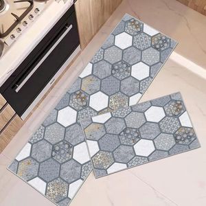 Keukenmatten antislip wasbare keuken tapijten deurmat tapijt vloermat, 2-delige keukenmatten voor woondecoratie (Geometrie B, 43x75+43x150cm)