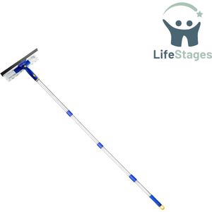 LifeStages - Ramenwasser Telescopisch - Telescopische Raamwisserset - 2-in-1 Raamreinigingsapparaat met 150 cm Lange Steel - Rubberen Wisser en Microvezeldoek - Combo met 180° Draaibare Kop voor Hoge Ramen
