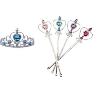 Uitdeelzakjes - Traktatie Kind - Verjaardag - 5-Pack Toverstaf - 4 x Toverstaf - Kroon / Tiara - Roze - Voor bij je prinsessenjurk - Prinses