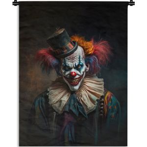 Wandkleed - Wanddoek - Clown - Hoed - Kraag - Portret - Killer clown - 120x160 cm - Wandtapijt