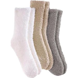 Inovra Plus - Sokken van koraalfleece 3 paar pluizige knuffelsokken warme huissokken met stoppers voor dames | Comfortabele kerstcadeaus | Maat L