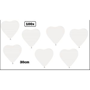 100x Hartjes ballon 30cm wit - Liefde hart Festival feest party verjaardag landen helium lucht thema