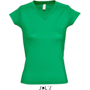 Dames t-shirt V-hals grasgroen 100% katoen slimfit - Dameskleding shirts 40