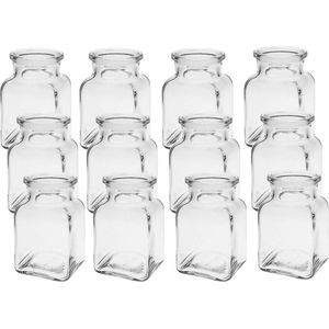 12 stuks vierkante mini-vaasjes glazen flesjes kleine decoratieve flesjes flesvaasjes glazen flessen bloemenvaas (12 stuks)