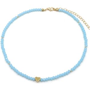 Ketting Glaskralen - Facet Geslepen - Verstelbaar 37-42 cm - Blauw