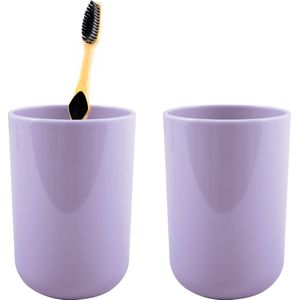 MSV Badkamer drinkbeker/tandenborstelhouder Porto - 2x - PS kunststof - lila paars - 7 x 10 cm