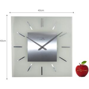 Wandklok NeXtime 40 x 40 cm, melkglas, 'Stripe Square' Radio Controlled NE-3148