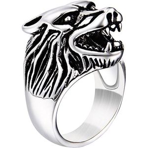 Heren ring edelstaal Wolf Zilverkleurig-21mm