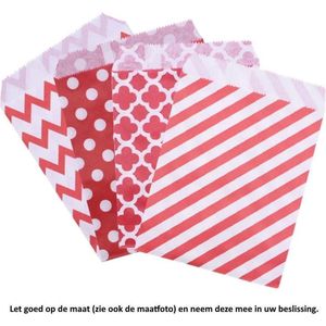 Papieren Zakjes - Wit Rood – Mix van patronen – 25 Stuks – 13 x 18 cm – Gift Bag – Geschenkzakjes – Cadeau – Cadeauzakjes - Fournituren - Traktatie - Snoep - Koek - Papier is beter voor het milieu