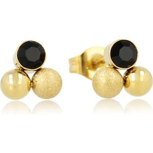 My Bendel gouden oorknopjes met zwarte zirkonia - Gouden drievormige oorstekers met zwarte zirkonia - Met luxe cadeauverpakking