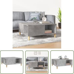 The Living Store Salontafel - Betongrijs - 80 x 80 x 36.5 cm - Bewerkt hout en massief eucalyptushout