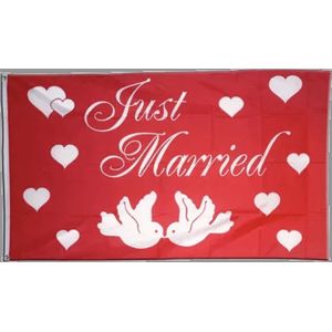 VlagDirect - Just married vlag - Net getrouwd vlag - Huwelijksvlag - 90 x 150 cm.