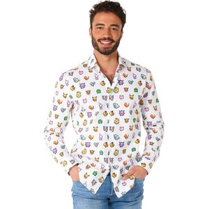OppoSuits Lange Mouwen Overhemd Pixel Pokémon™ - Heren Carnavals Overhemd - Casual Gaming Pikachu Bulbasaur Squirtle Charmander Shirt - Wit - Maat EU 39/40