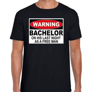 Vrijgezellen Warning bachelor free man t-shirt zwart heren - Vrijgezellenfeest kleding / shirt mannen XXL