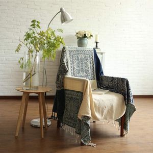 Chenille plaid deken, jacquard kwasten plaid deken bankstoelhoes decoratief voor bedbank, fauteuil, volkstribaal patroon (beige, 150 x 190 cm)